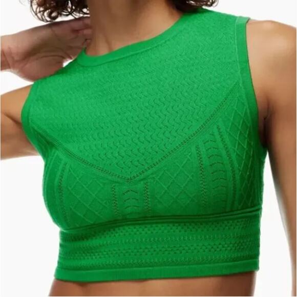 Babaton Aritzia Kelly Green Pointelle Knit Crop Top Sleeveless M - Picture 2 of 6